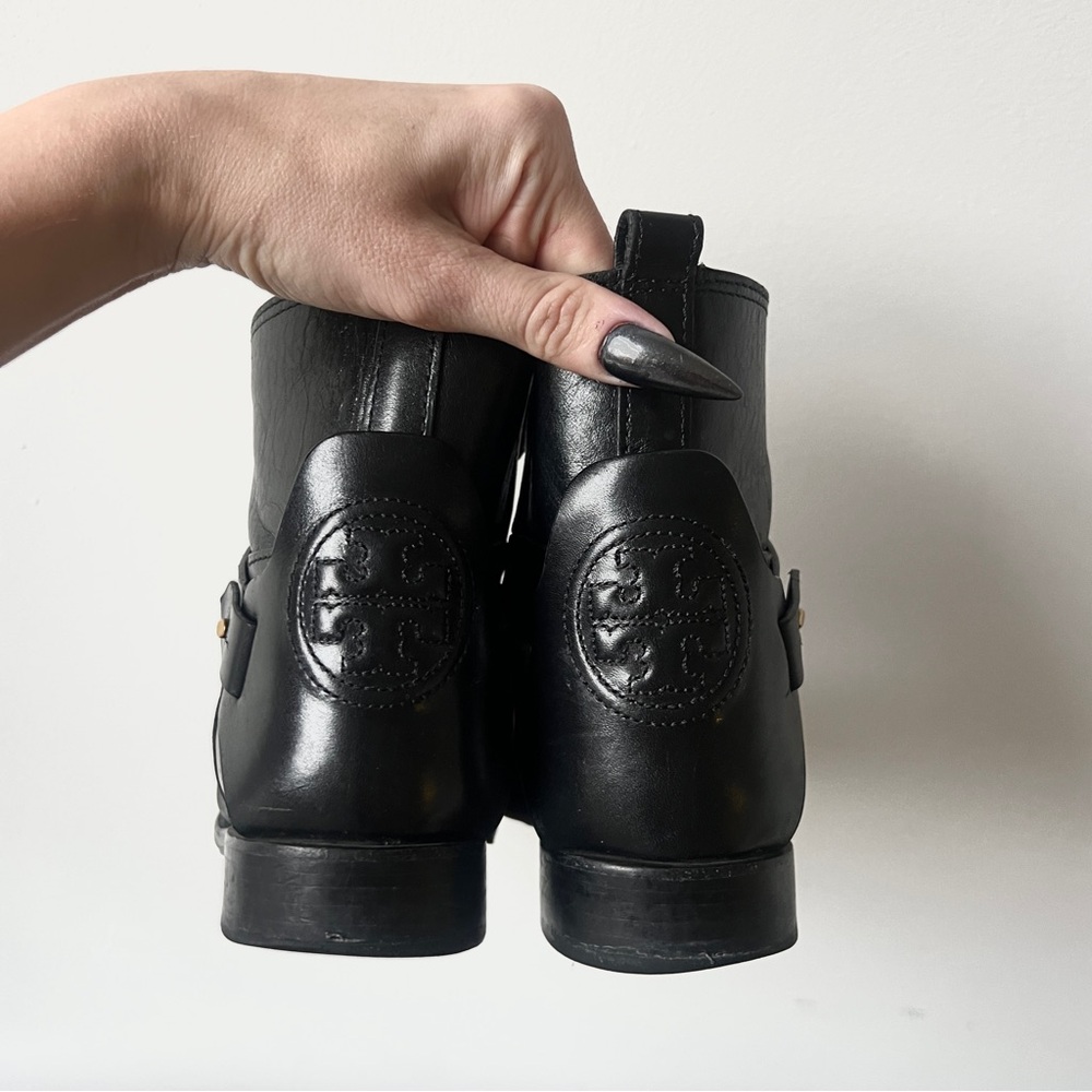 Tory Burch black leather moto ankle boots